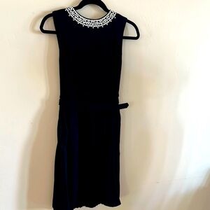Maggy London Black Sheath Mini Dress with Silver Bib Collar size 4P